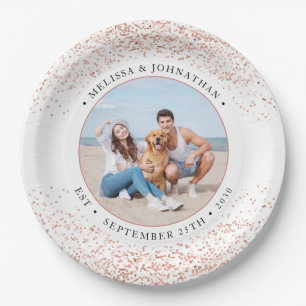 Wedding Personalised Rose Gold Glitter Photo Paper Plate