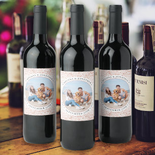 Wedding Personalised Rose Gold Glitter Photo  Wine Label