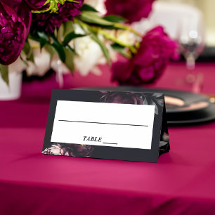 Wedding personalised tableware dark moody peonies place card