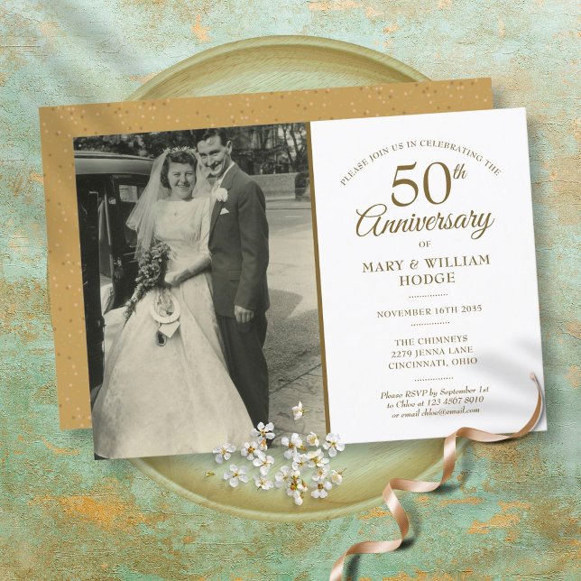 Wedding Photo 50th Anniversary Gold Dust Confetti Invitation (Creator Uploaded)