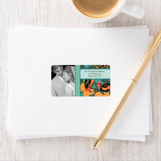 Wedding Photo Art Deco Birds RSVP or Thank You  Label (Insitu)