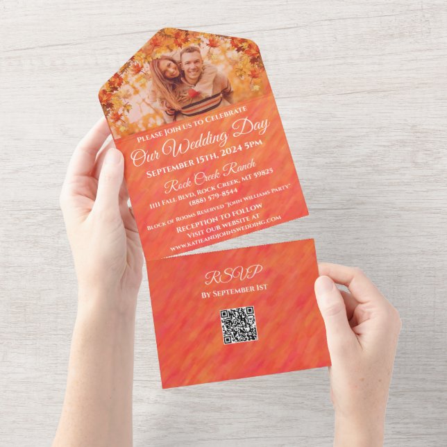 Wedding-Photo Autumn Vibes-Fall Style- All In One Invitation (Tearaway)