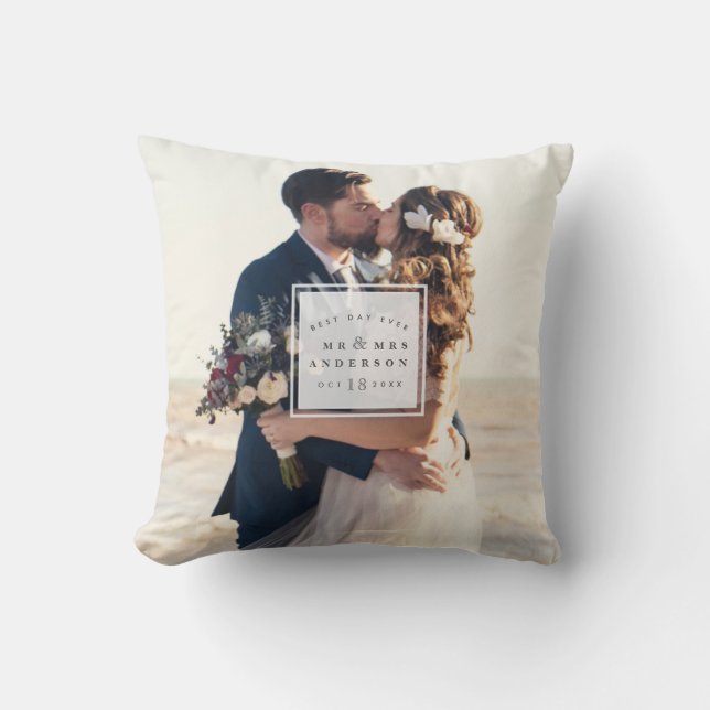 Wedding Photo Best Day Ever Newlywed Anniversary Cushion (Front)