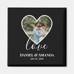 Wedding Photo Black Heart Frame Modern Calligraphy Magnet