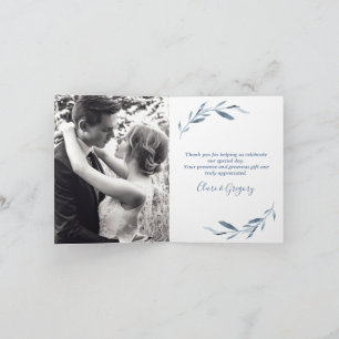 Wedding Photo Blue and White Watercolor  Thank You Card