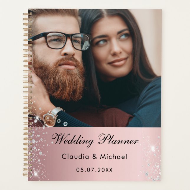 Wedding photo blush pink glitter bride 2022 planner (Front)