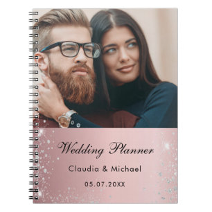 Wedding photo  blush pink silver glitter bride notebook