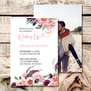Wedding Photo Boho Blush Pink Burgundy Peony Roses Invitation
