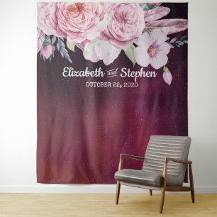 Wedding Photo Booth Backdrop Boho Floral Burgundy Tapestry