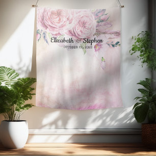 Wedding Photo Booth Backdrop Boho Floral Feathers Tapestry