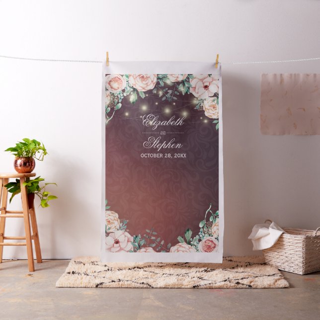 Wedding Photo Booth Backdrop Floral String Lights (In Situ)