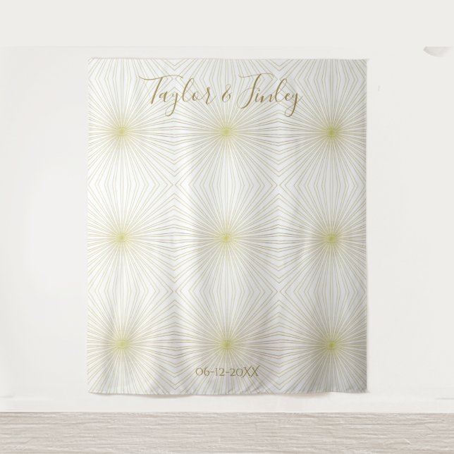 Wedding Photo Booth Backdrop White Gold Deco Light Tapestry (Front)