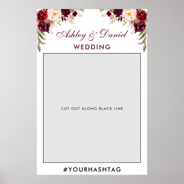 Wedding Photo Booth Prop | Burgundy Poster (Front)