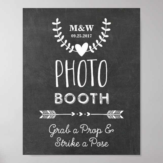 Wedding Photo Booth Sign Chalkboard Hearts Arrows (Front)