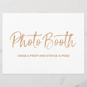 Wedding "Photo booth" Sign   Stylish Gold Rose Invitation
