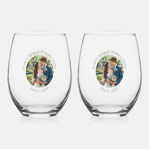 Wedding Photo Bride Groom Personalised Elegant Stemless Wine Glass