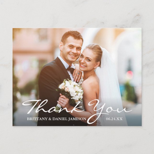 Wedding Photo Bride & Groom Thank You Postcard (Front)