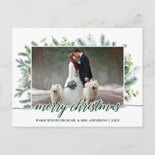 Wedding Photo Calligraphy Christmas Pine Greenery Postcard