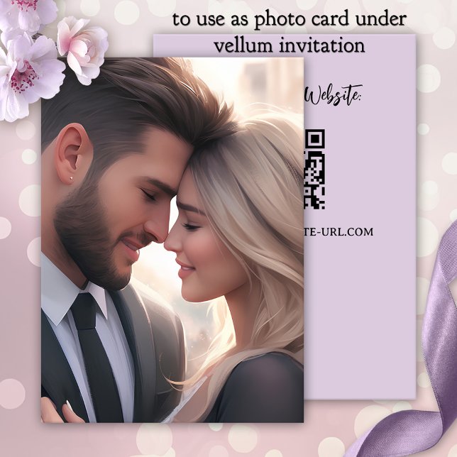 Wedding Photo Card with QR Code (Wedding enclosure card with custom photo and QR code to use in conjunction with vellum invitation)