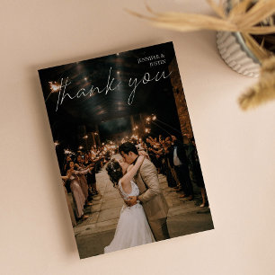Wedding Photo Chic Modern Handwriting Typography Thank You Card