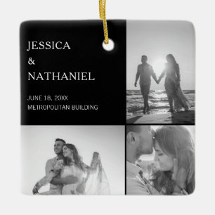 Wedding Photo Collage   Black Christmas Ceramic Ornament