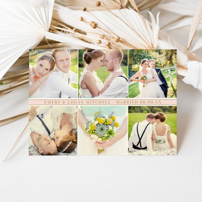 Wedding Photo Collage | Blush Pink and Gold Thank You Card (Creator Uploaded)