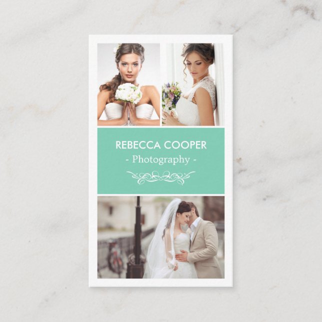 Wedding Photo Collage Elegant Clean Photography Business Card (Front)