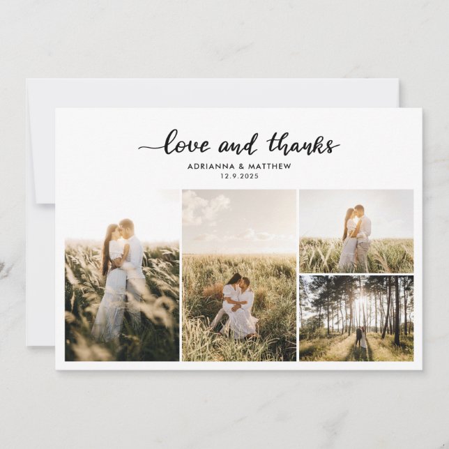 Wedding Photo Collage Elegant Love & Thanks Script Thank You Card (Front)