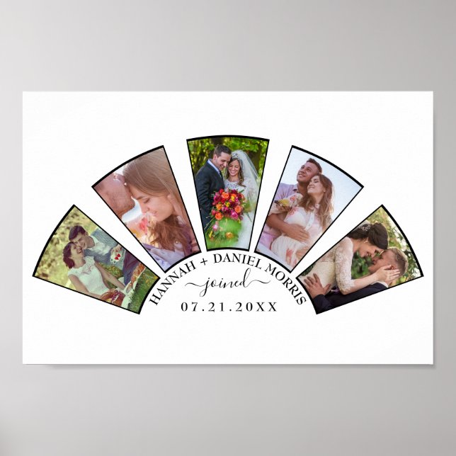 Wedding Photo Collage Fan Shape Custom Name White Poster (Front)