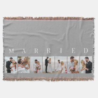 Wedding Photo Collage MARRIED Grey 7 Picture Throw Blanket