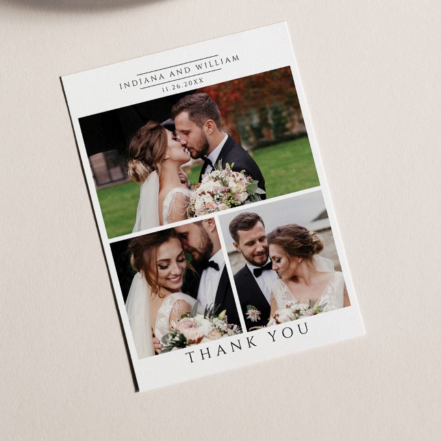 Wedding Photo Collage Modern Thank You Card (Multi Photo Wedding Thank You Card)