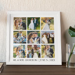 Wedding Photo Collage Peel And Stick Photo Tile<br><div class="desc">Modern Minimalist Simple 9 Photo Collage Wedding Photos with Names & Date Wall Tile - Black & White or choose your colours</div>
