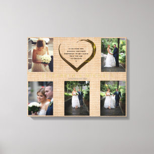 Wedding Photo Collage Rustic Hessian Heart Quote Canvas Print