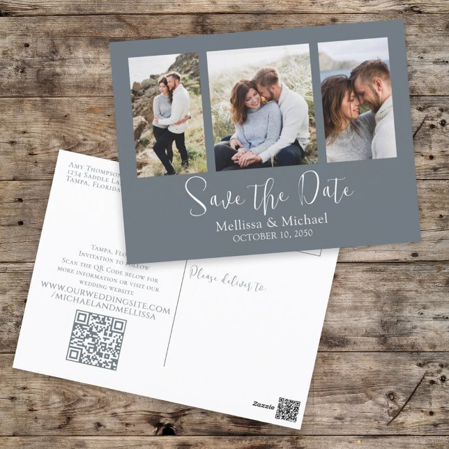 Wedding Photo Collage Save the Date Script Postcard (Creator Uploaded)