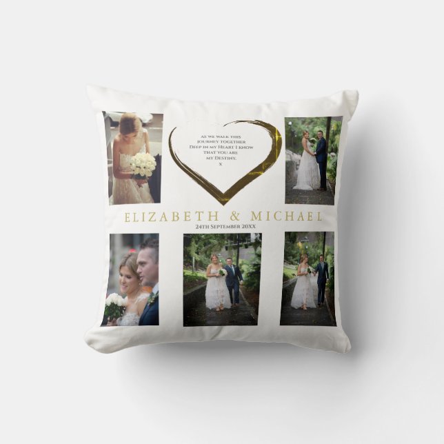 Wedding Photo Collage Simple Heart Quote Cushion (Front)