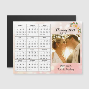 Wedding Photo Coral Flower Mini 2021 Calendar Magnetic Invitation
