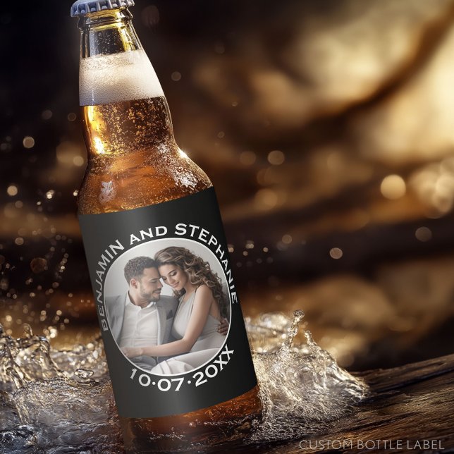 Wedding Photo Custom Name and Year Beer Bottle Label (Custom Party Beer Label - Wedding Anniversary)