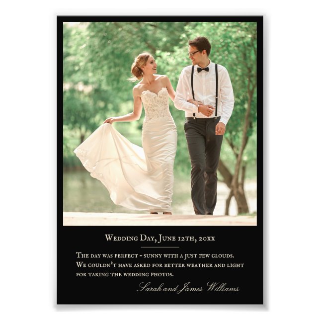 Wedding Photo Custom Quote Monogram Black 5x7 Print (Front)