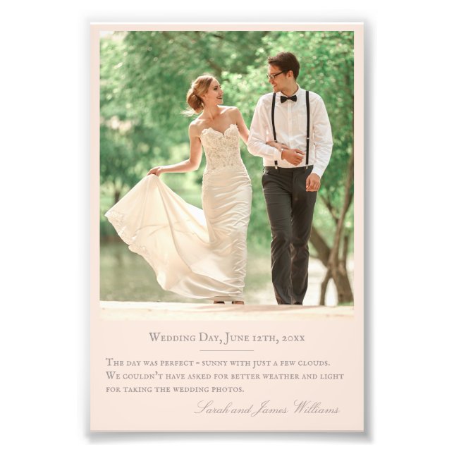Wedding Photo Custom Quote Monogram Blush 4x6 Print (Front)