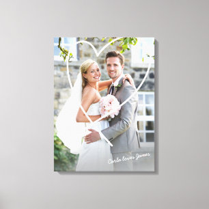 WEDDING PHOTO cute hand drawn heart overlay Canvas Print