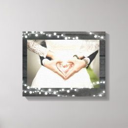 Wedding Photo. Dark Wood with String Lights. Canvas Print