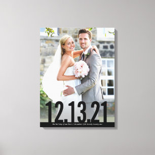 WEDDING PHOTO DATE memory bold black type overlay Canvas Print
