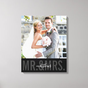 WEDDING PHOTO DATE mr and mrs monochrome black Canvas Print