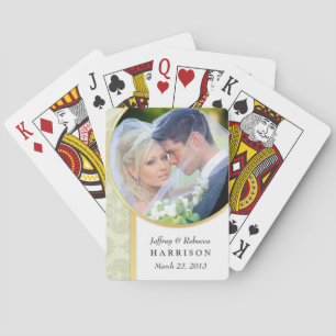 Wedding Photo Ecru Damask Playing Cards