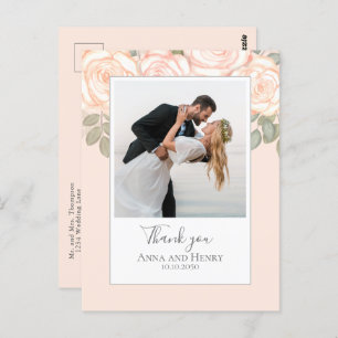 Wedding Photo Elegant Blush Pink Thank You Postcard
