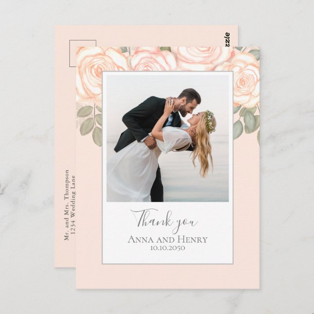 Wedding Photo Elegant Blush Pink Thank You Postcard (Front/Back)