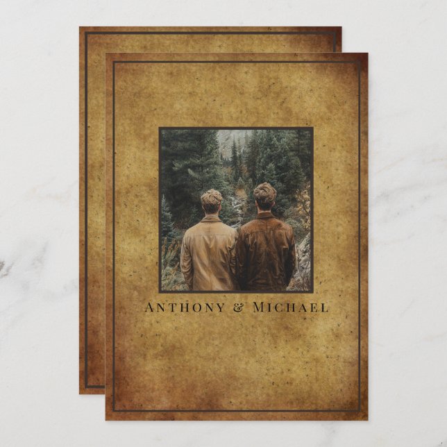 Wedding Photo Elegant Brown Grunge Background   Invitation (Front/Back)