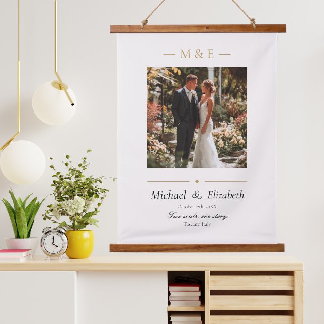Wedding Photo Elegant Cream Gold Modern Custom Hanging Tapestry (Creator Uploaded)