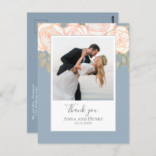 Wedding Photo Elegant Dusty Blue Thank You Postcard