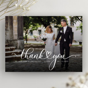Wedding Photo Elegant Script Font Thank You Card